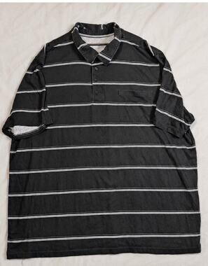 KingSize Men's 5XL Tall Charcoal Gray Striped  Polo Shirt with Chest Pocket